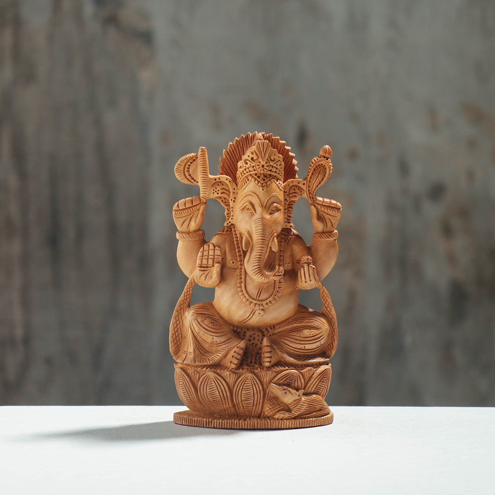 Lord Ganesha - Hand Carved Kadam Wood Handpainted Sculpture