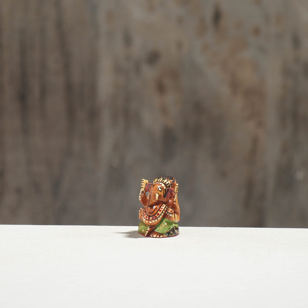 Lord Ganesha - Hand Carved Kadam Wood Handpainted Sculpture