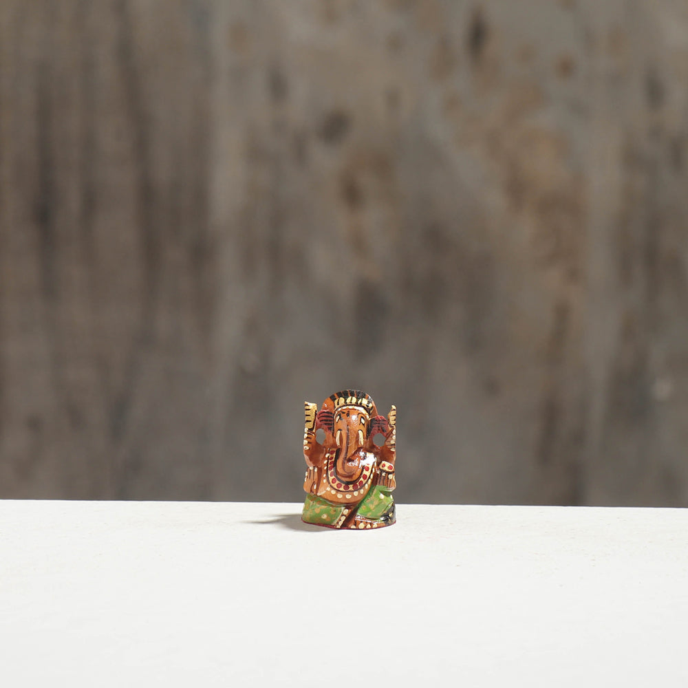 Lord Ganesha - Hand Carved Kadam Wood Handpainted Sculpture