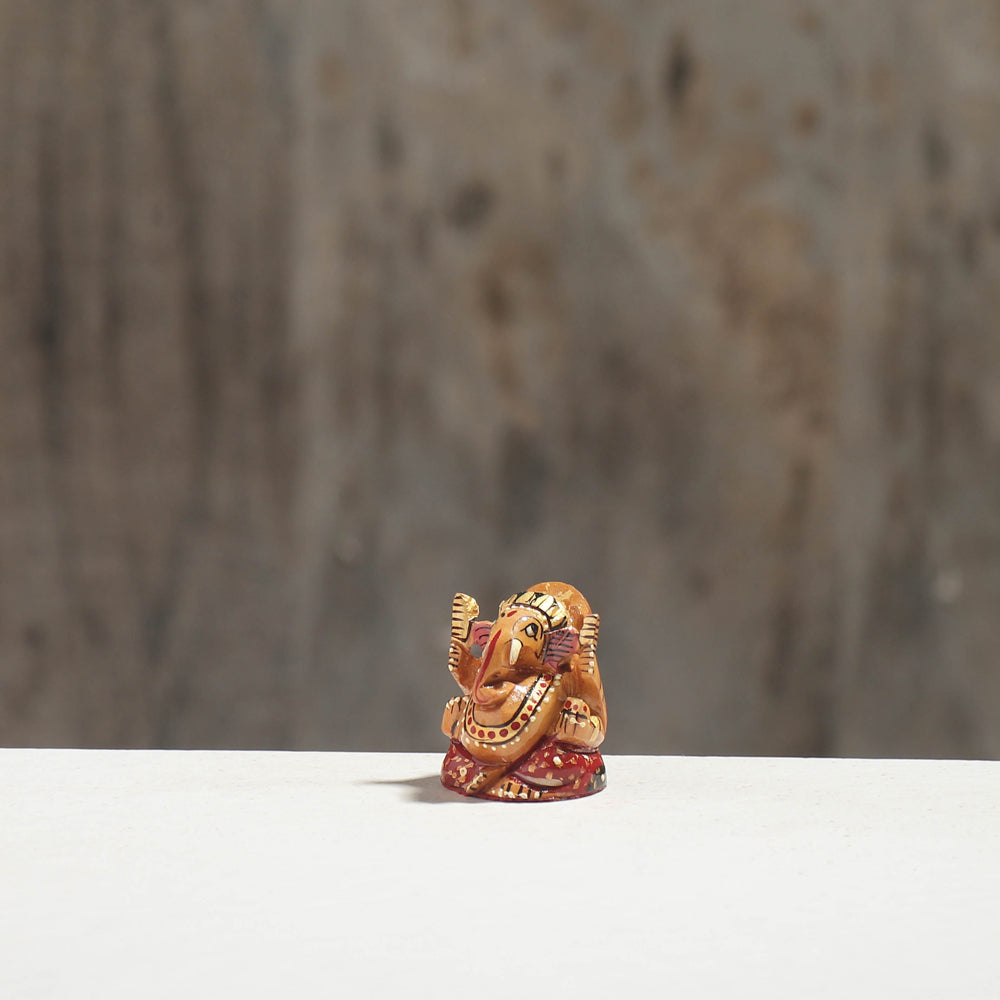 Lord Ganesha - Hand Carved Kadam Wood Handpainted Sculpture