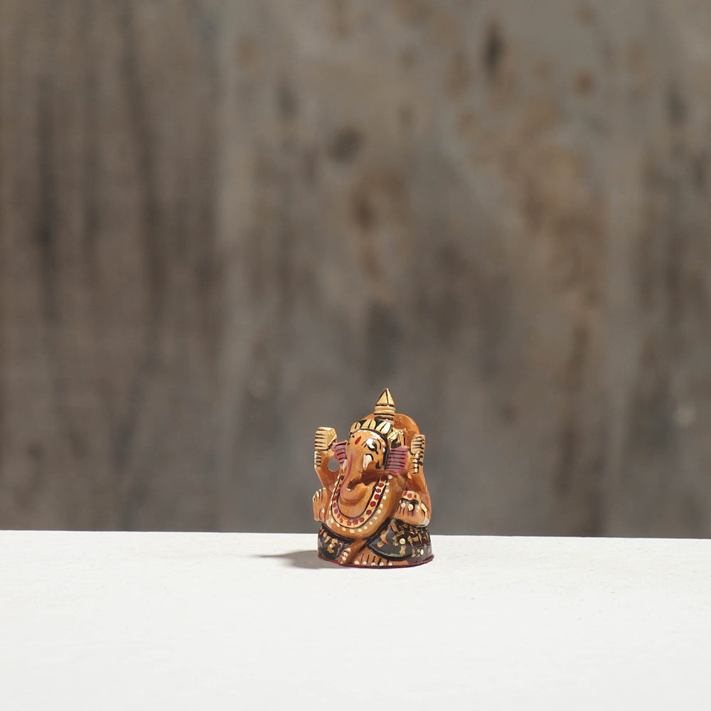 Lord Ganesha - Hand Carved Kadam Wood Handpainted Sculpture