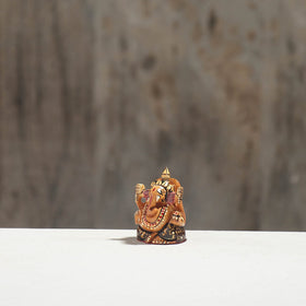 Lord Ganesha - Hand Carved Kadam Wood Handpainted Sculpture