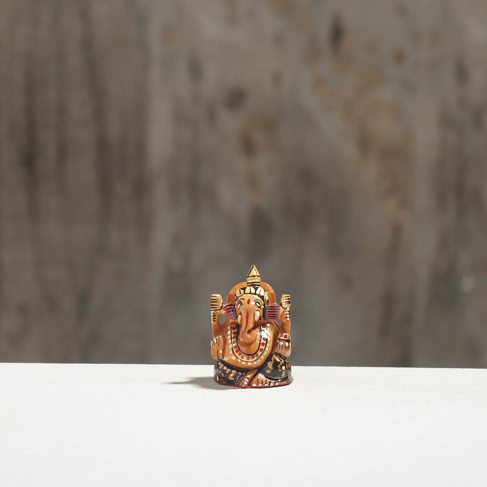 Lord Ganesha - Hand Carved Kadam Wood Handpainted Sculpture