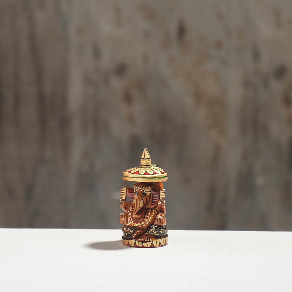 Lord Ganesha - Hand Carved Kadam Wood Handpainted Sculpture