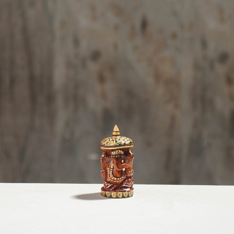 Lord Ganesha - Hand Carved Kadam Wood Handpainted Sculpture