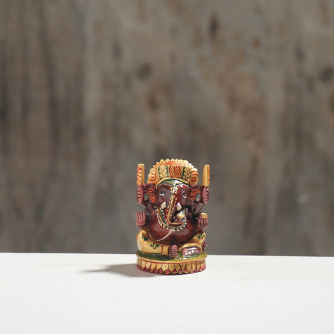 Lord Ganesha - Hand Carved Kadam Wood Handpainted Sculpture
