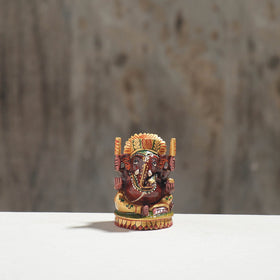 Lord Ganesha - Hand Carved Kadam Wood Handpainted Sculpture