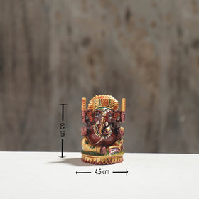 Lord Ganesha - Hand Carved Kadam Wood Handpainted Sculpture