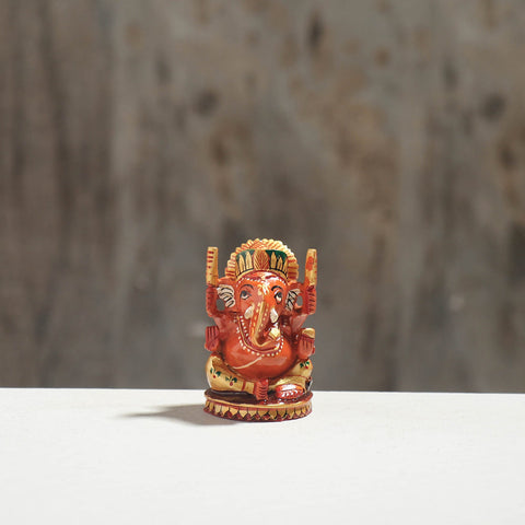 Lord Ganesha - Hand Carved Kadam Wood Handpainted Sculpture