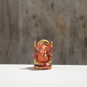 Lord Ganesha - Hand Carved Kadam Wood Handpainted Sculpture