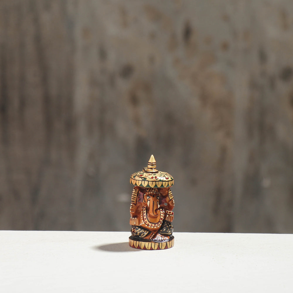 Lord Ganesha - Hand Carved Kadam Wood Handpainted Sculpture (1.5 in)
