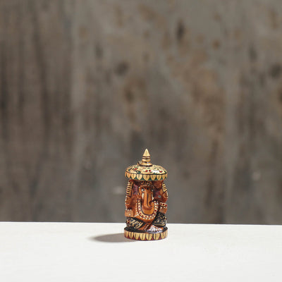 Lord Ganesha - Hand Carved Kadam Wood Handpainted Sculpture