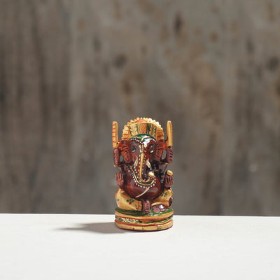 Lord Ganesha - Hand Carved Kadam Wood Handpainted Sculpture