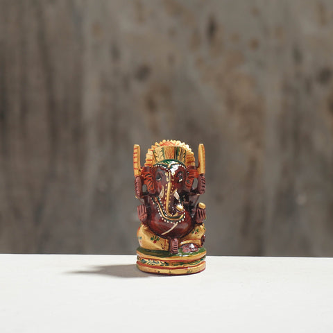 Lord Ganesha - Hand Carved Kadam Wood Handpainted Sculpture