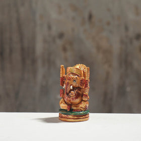 Lord Ganesha - Hand Carved Kadam Wood Handpainted Sculpture