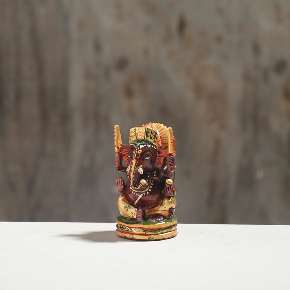 Lord Ganesha - Hand Carved Kadam Wood Handpainted Sculpture