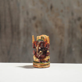 Lord Ganesha - Hand Carved Kadam Wood Handpainted Sculpture