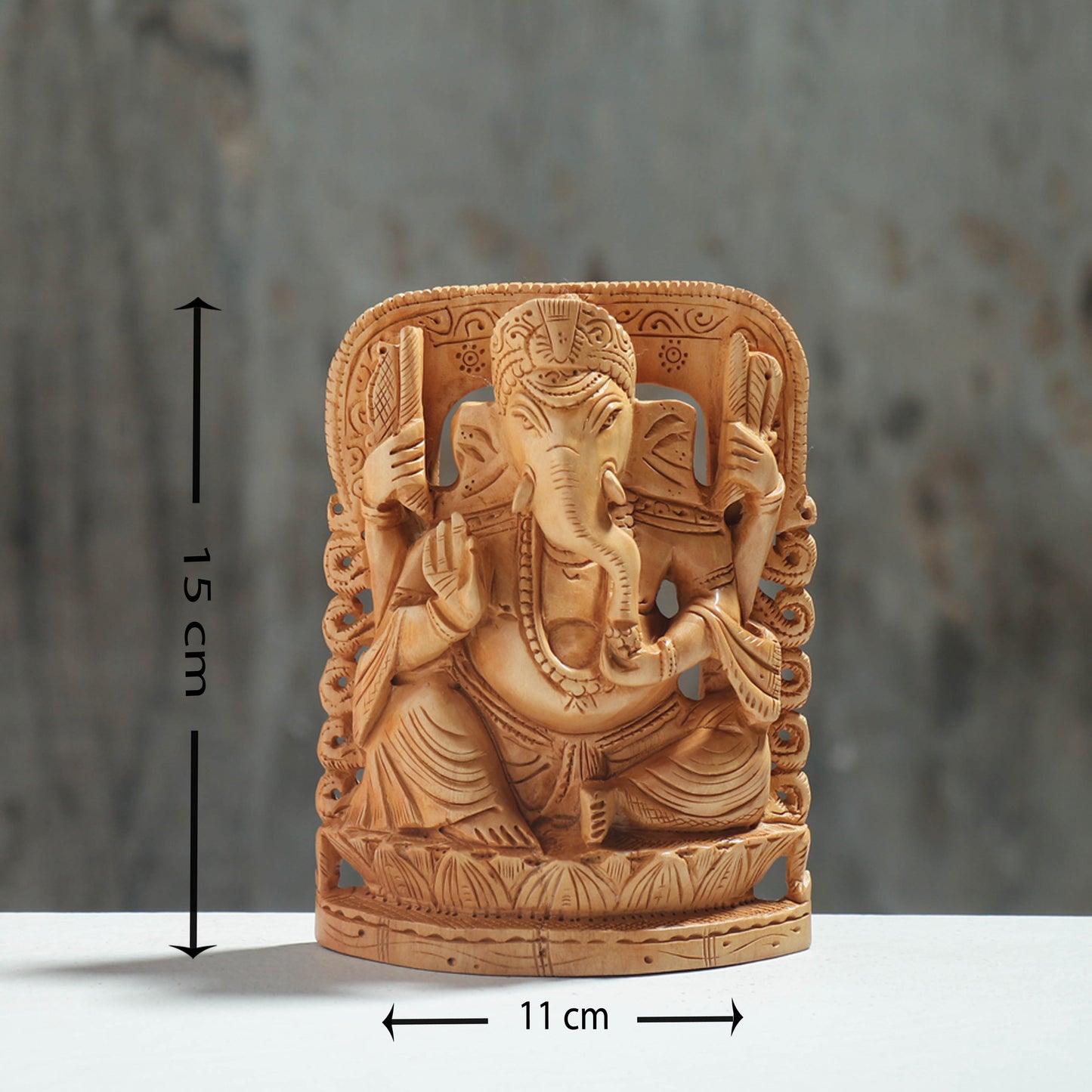 Lord Ganesha - Hand Carved Kadam Wood Handpainted Sculpture
