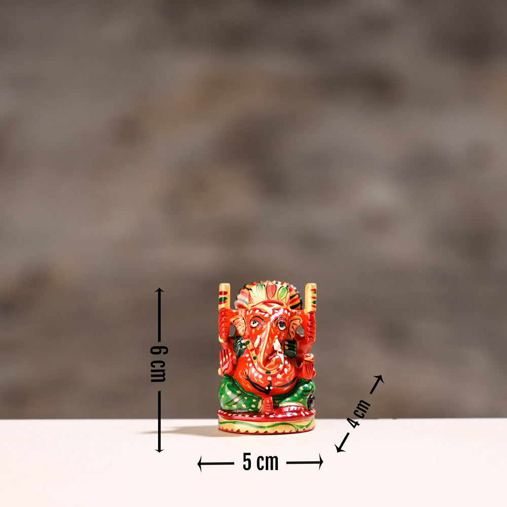  Lord Ganesha - Handcarved Kadam Wood Handpainted Sculpture 