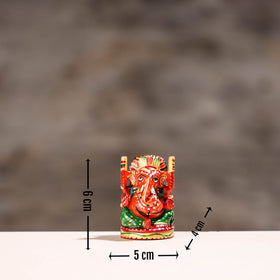  Lord Ganesha - Handcarved Kadam Wood Handpainted Sculpture 