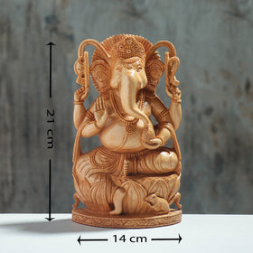 Lord Ganesha - Hand Carved Kadam Wood Sculpture