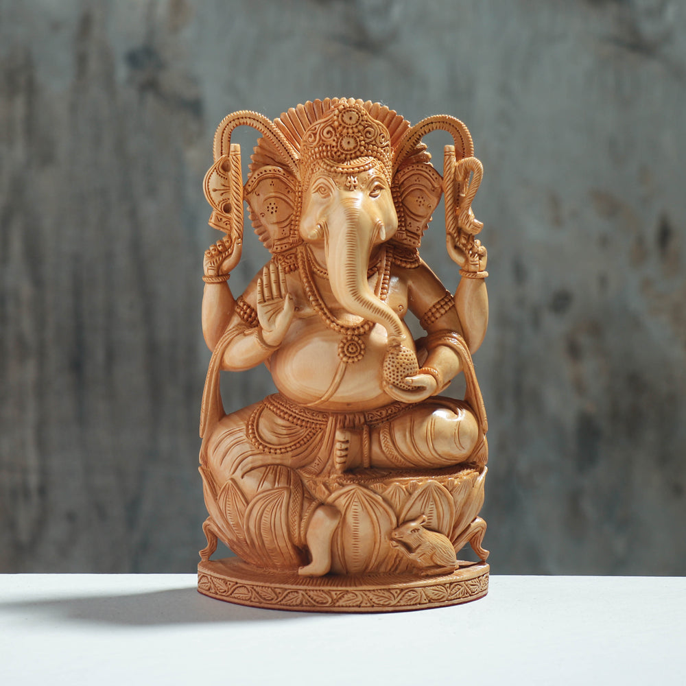 Lord Ganesha - Hand Carved Kadam Wood Sculpture