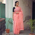 Pink Lucknow Chikankari Hand Embroidery Terivoile Cotton Saree, draped and worn by a woman, AI visual of the saree, iTokri