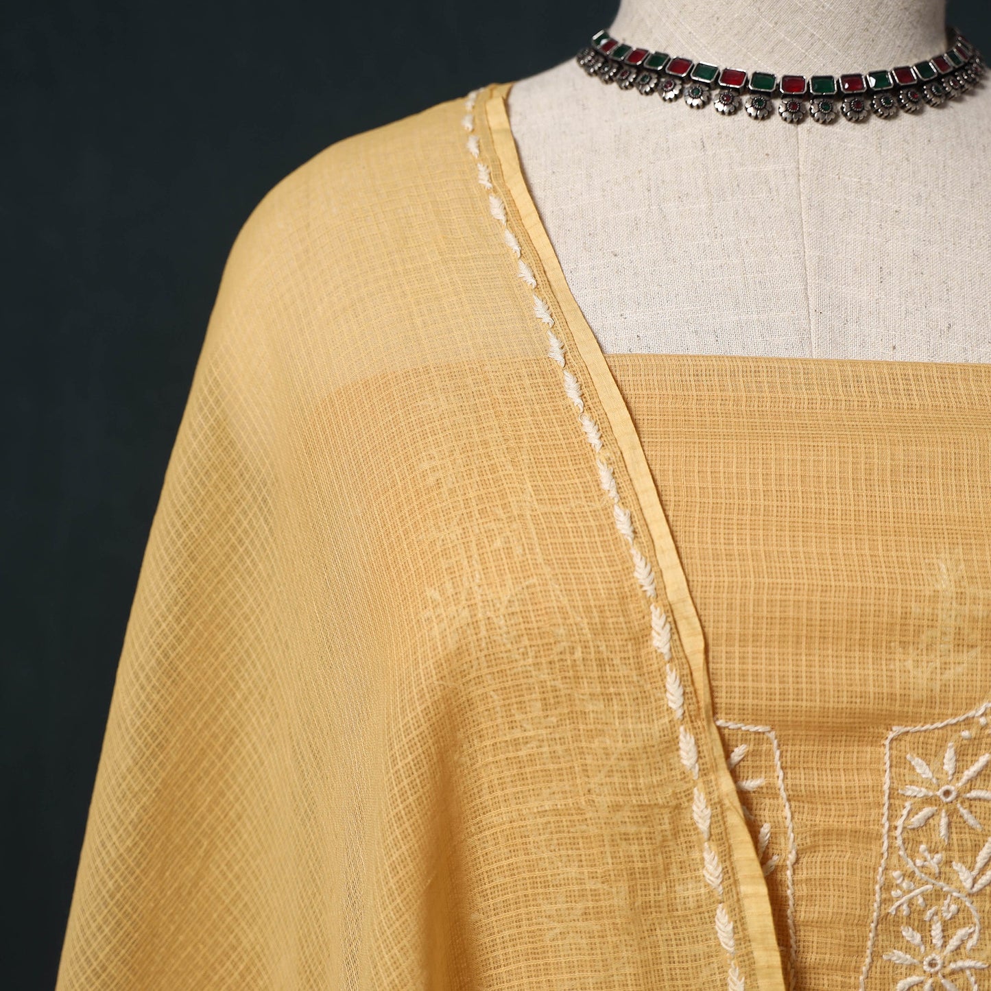 Lucknowi chikankari hand embroidered kota doria cotton 2pc