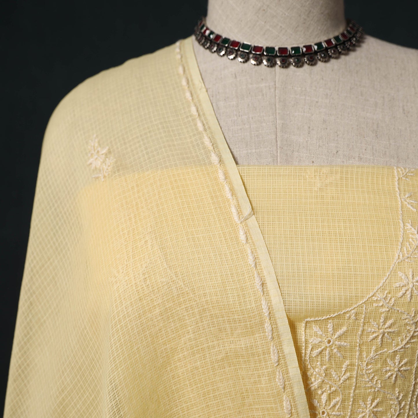 Lucknowi chikankari hand embroidered kota doria cotton 2pc