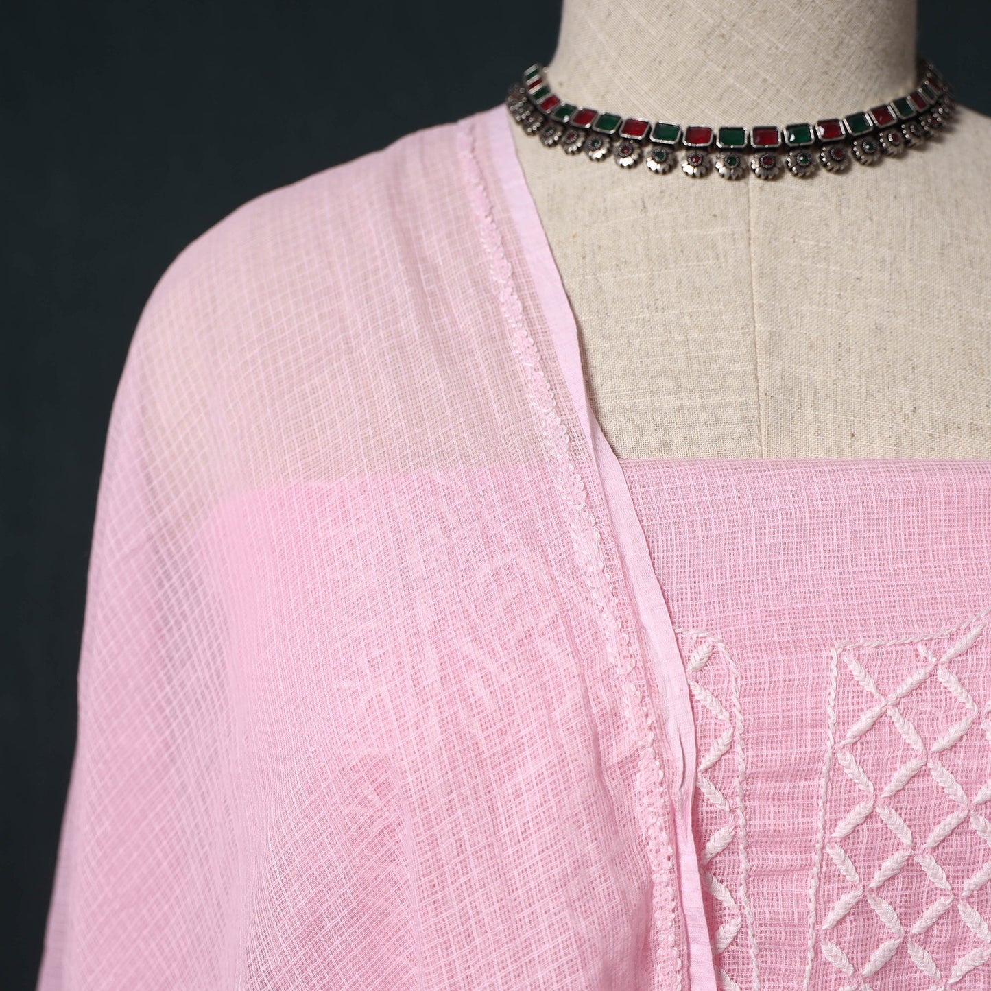 Lucknowi chikankari hand embroidered kota doria cotton 2pc