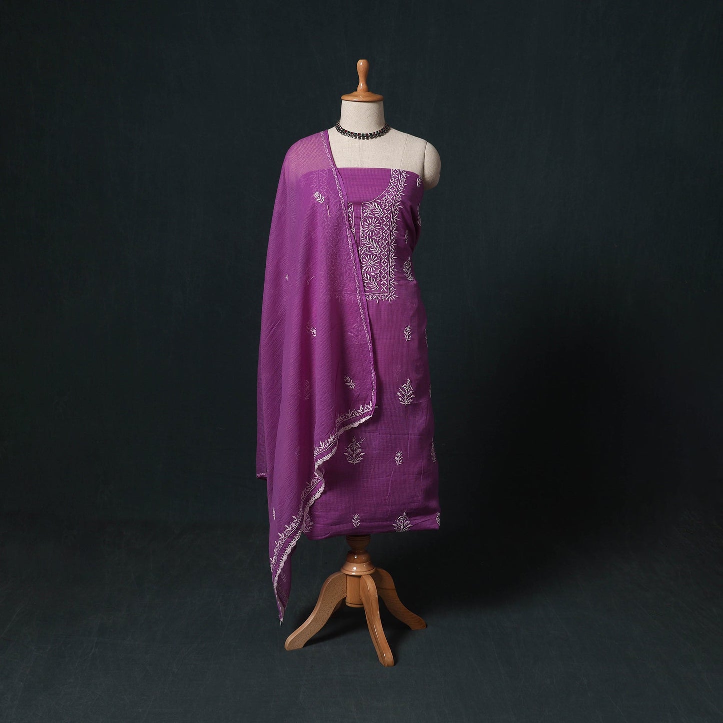 Lucknowi chikankari hand embroidered kota doria cotton 2pc