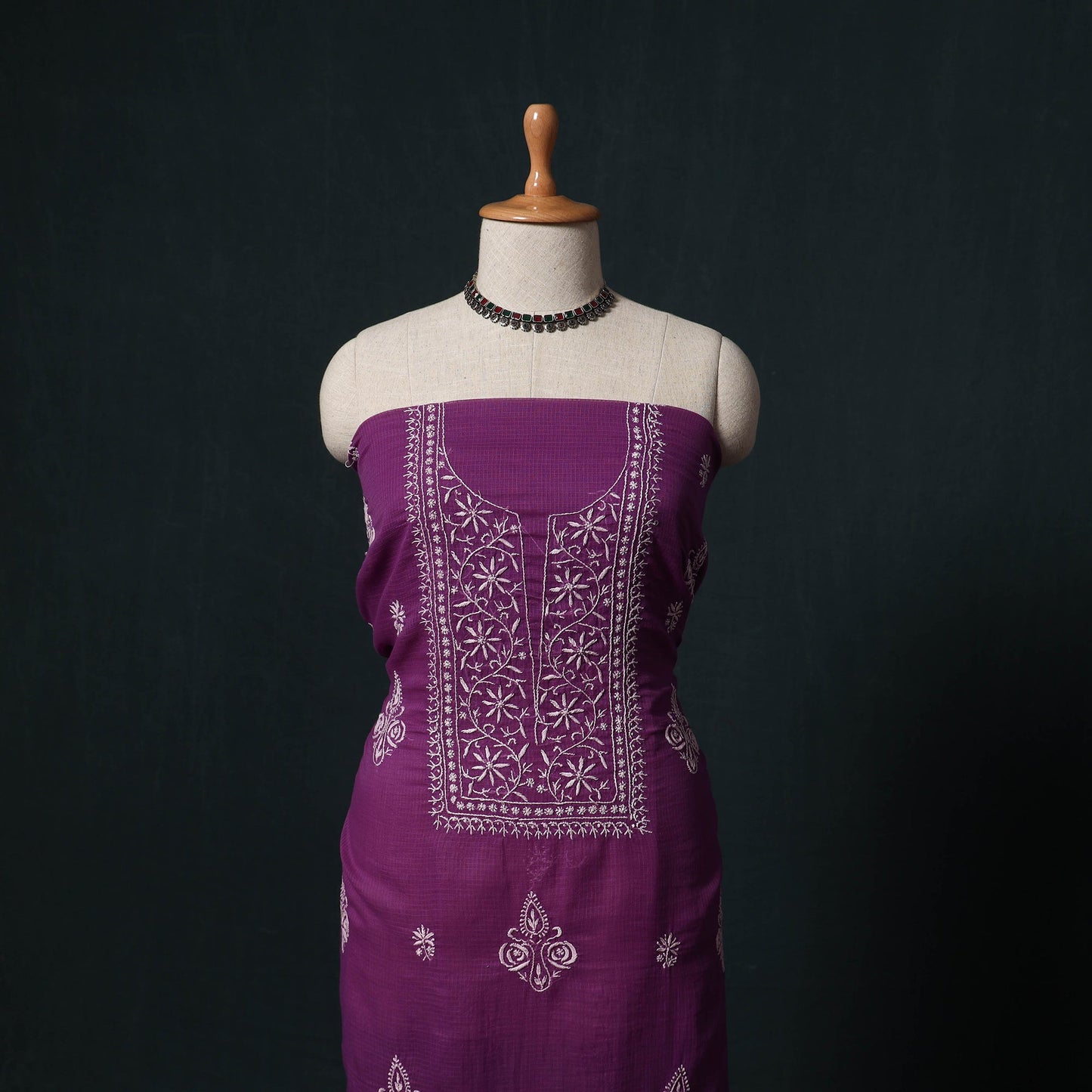 Lucknowi chikankari hand embroidered kota doria cotton 2pc