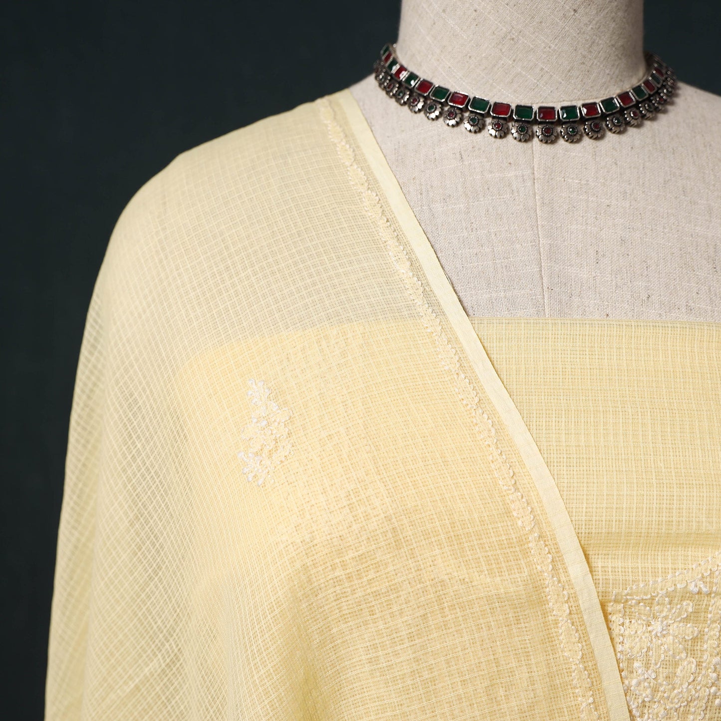 Lucknowi chikankari hand embroidered kota doria cotton 2pc