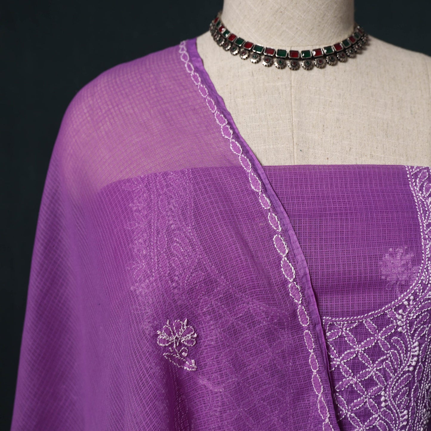 Lucknowi chikankari hand embroidered kota doria cotton 2pc