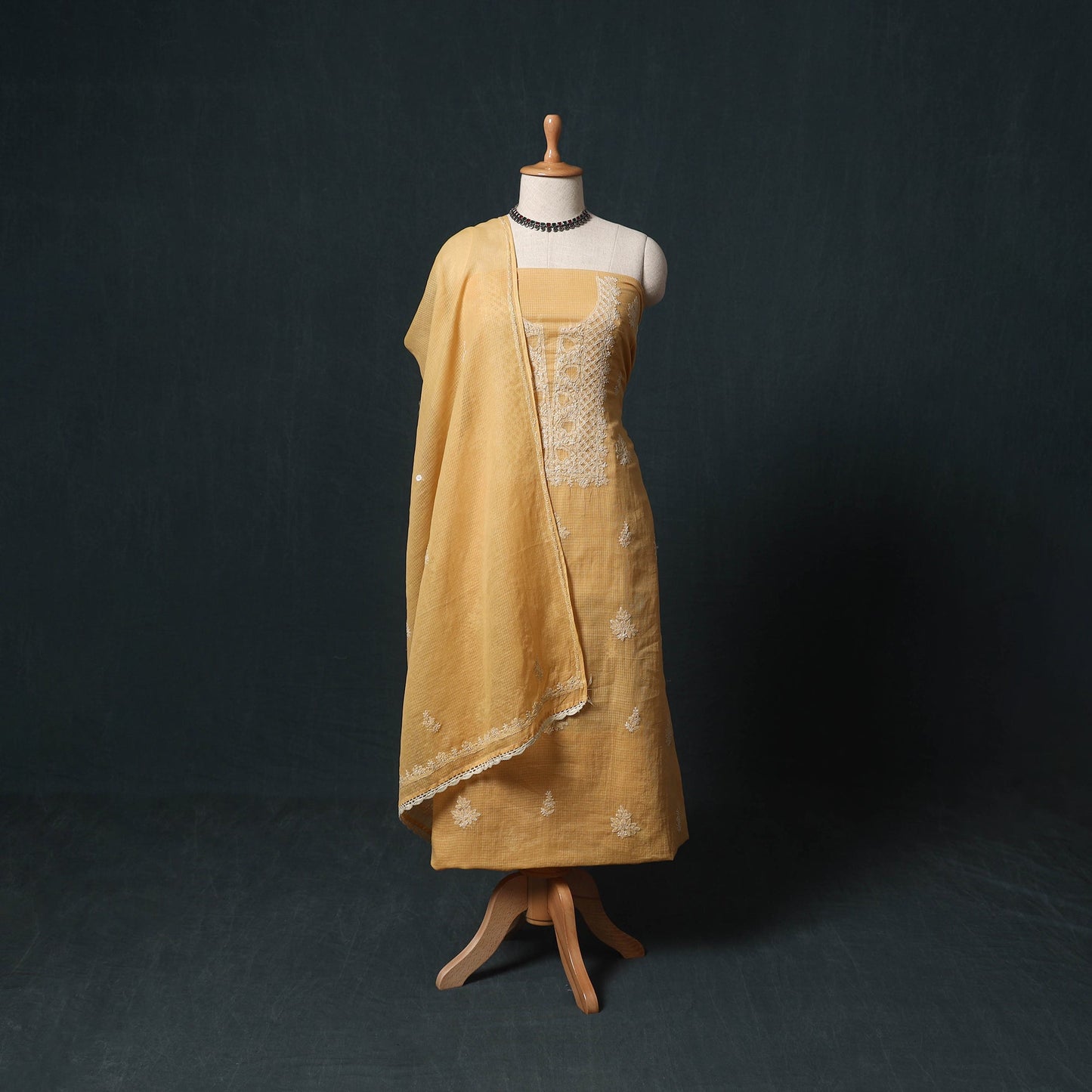 Lucknowi chikankari hand embroidered kota doria cotton 2pc
