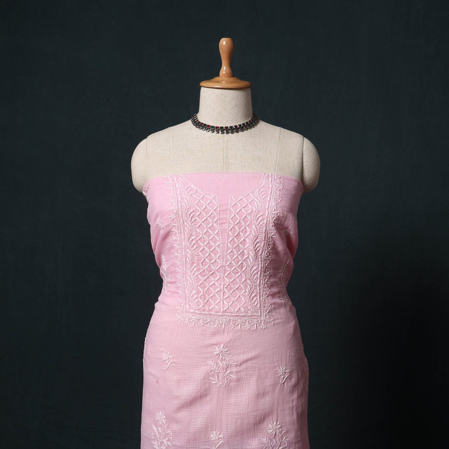 Lucknowi chikankari hand embroidered kota doria cotton 2pc