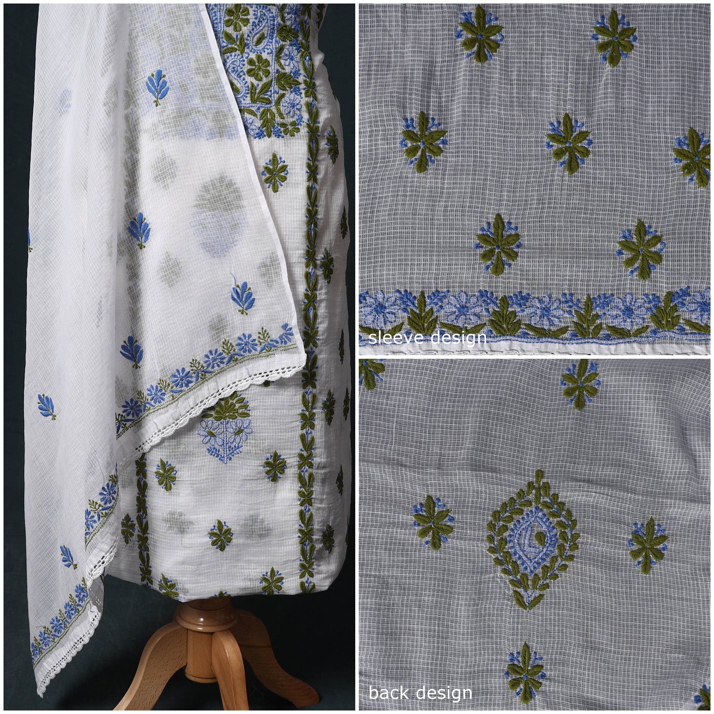 Lucknowi chikankari hand embroidered kota doria cotton 2pc