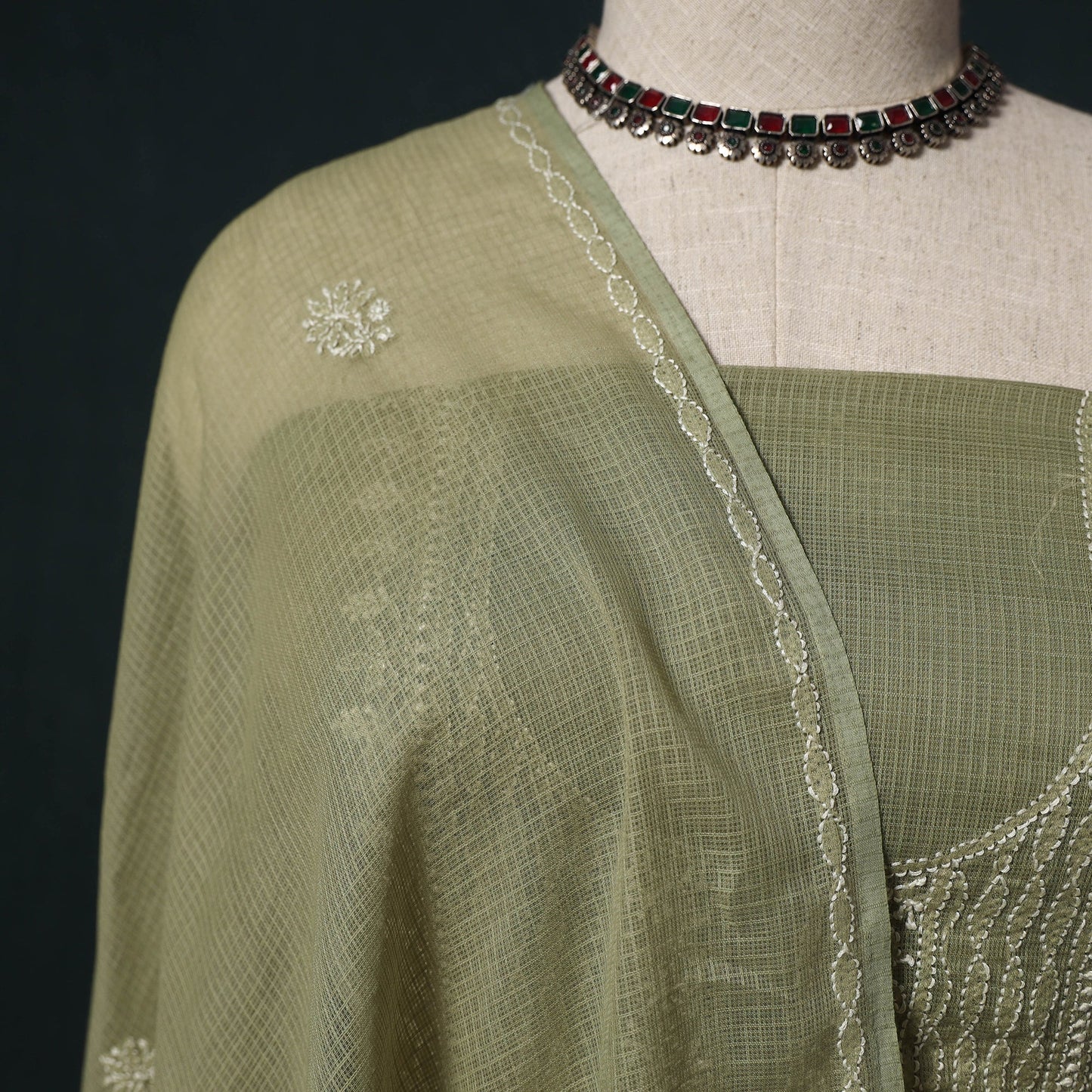 Lucknowi chikankari hand embroidered kota doria cotton 2pc