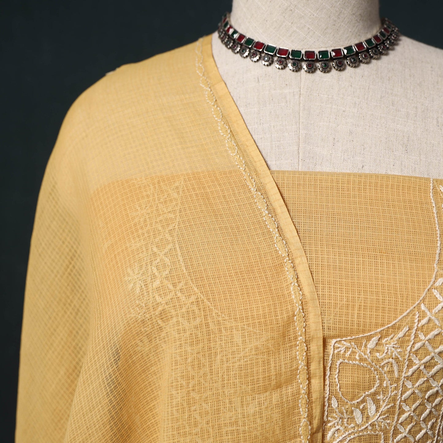 Lucknowi chikankari hand embroidered kota doria cotton 2pc