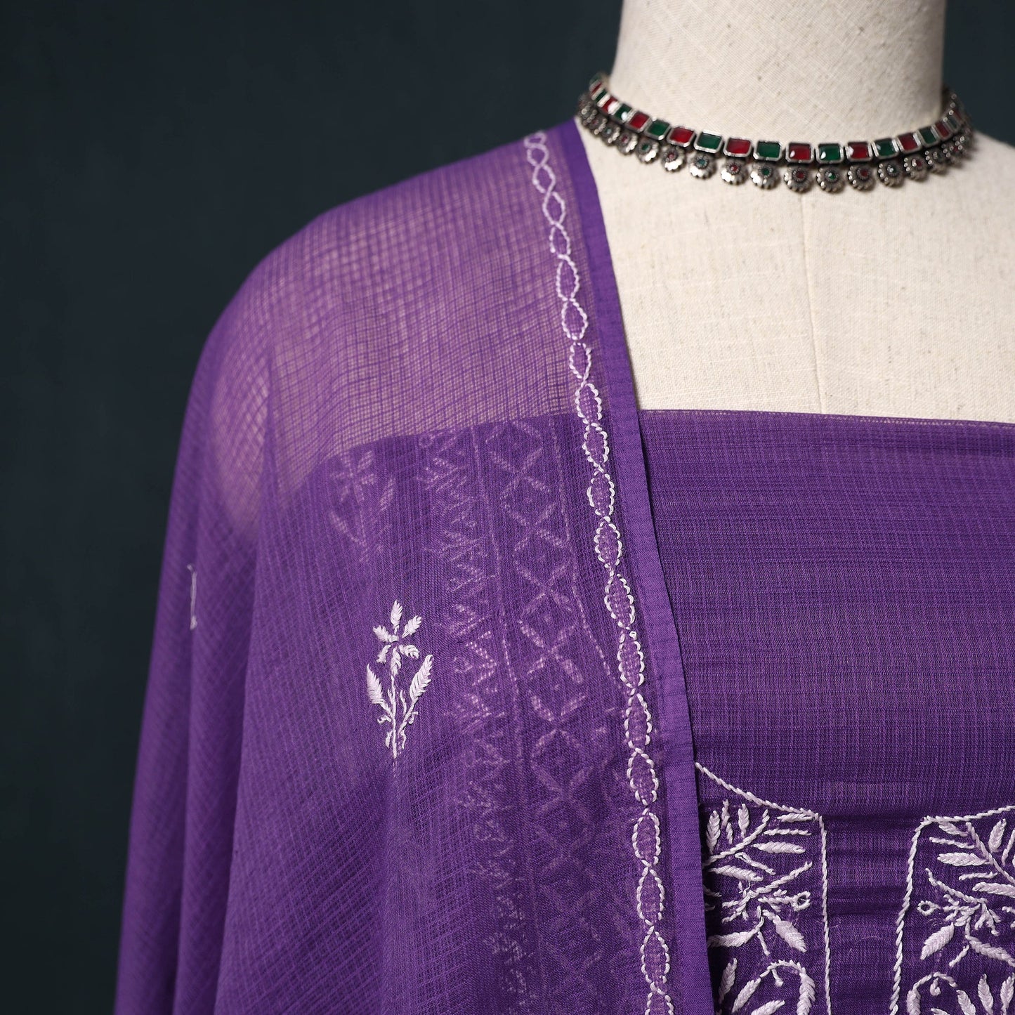 Lucknowi chikankari hand embroidered kota doria cotton 2pc