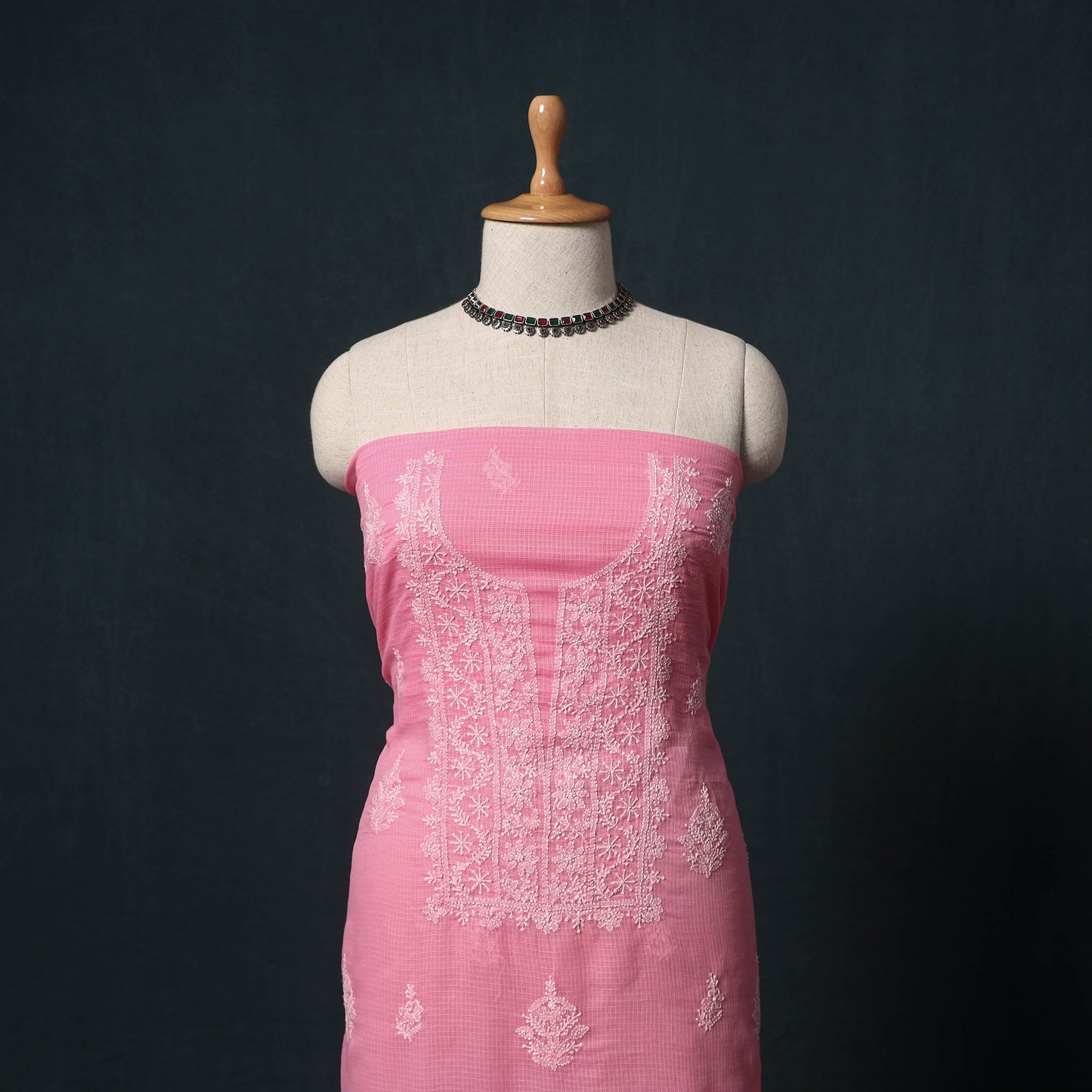 Lucknowi chikankari hand embroidered kota doria cotton 2pc