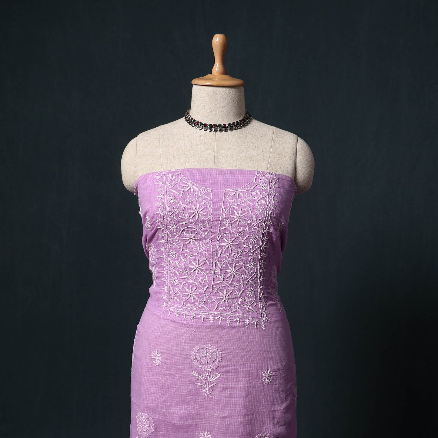 Lucknowi chikankari hand embroidered kota doria cotton 2pc