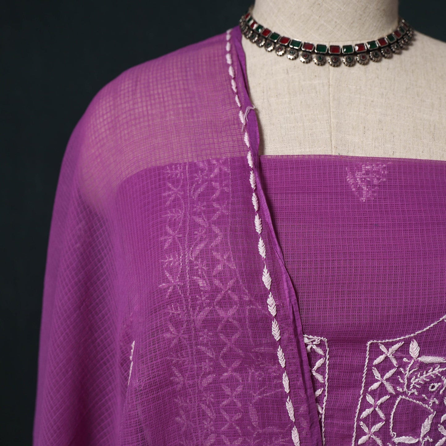 Lucknowi chikankari hand embroidered kota doria cotton 2pc