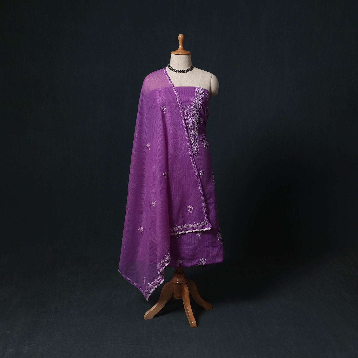 Lucknowi chikankari hand embroidered kota doria cotton 2pc