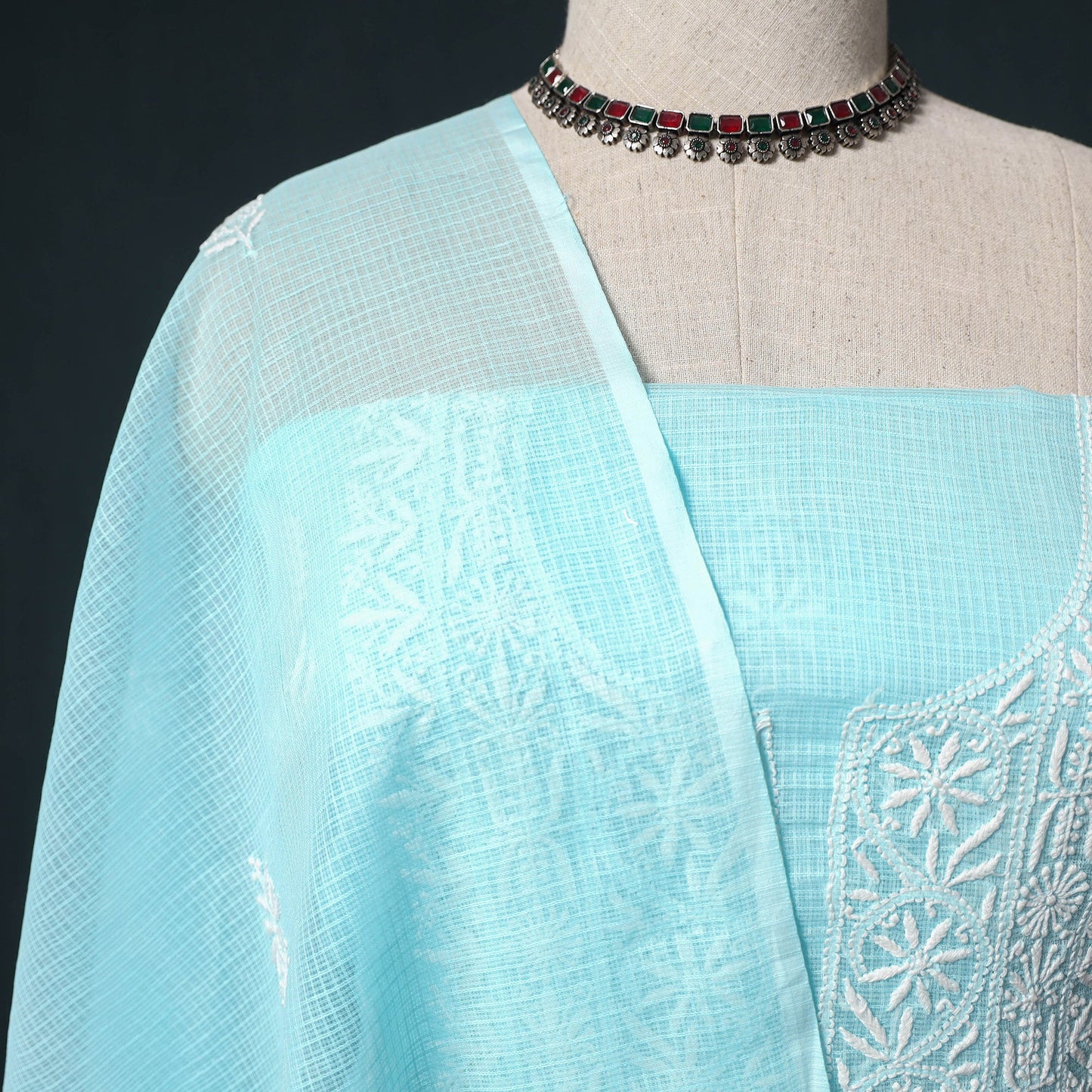 Lucknowi chikankari hand embroidered kota doria cotton 2pc