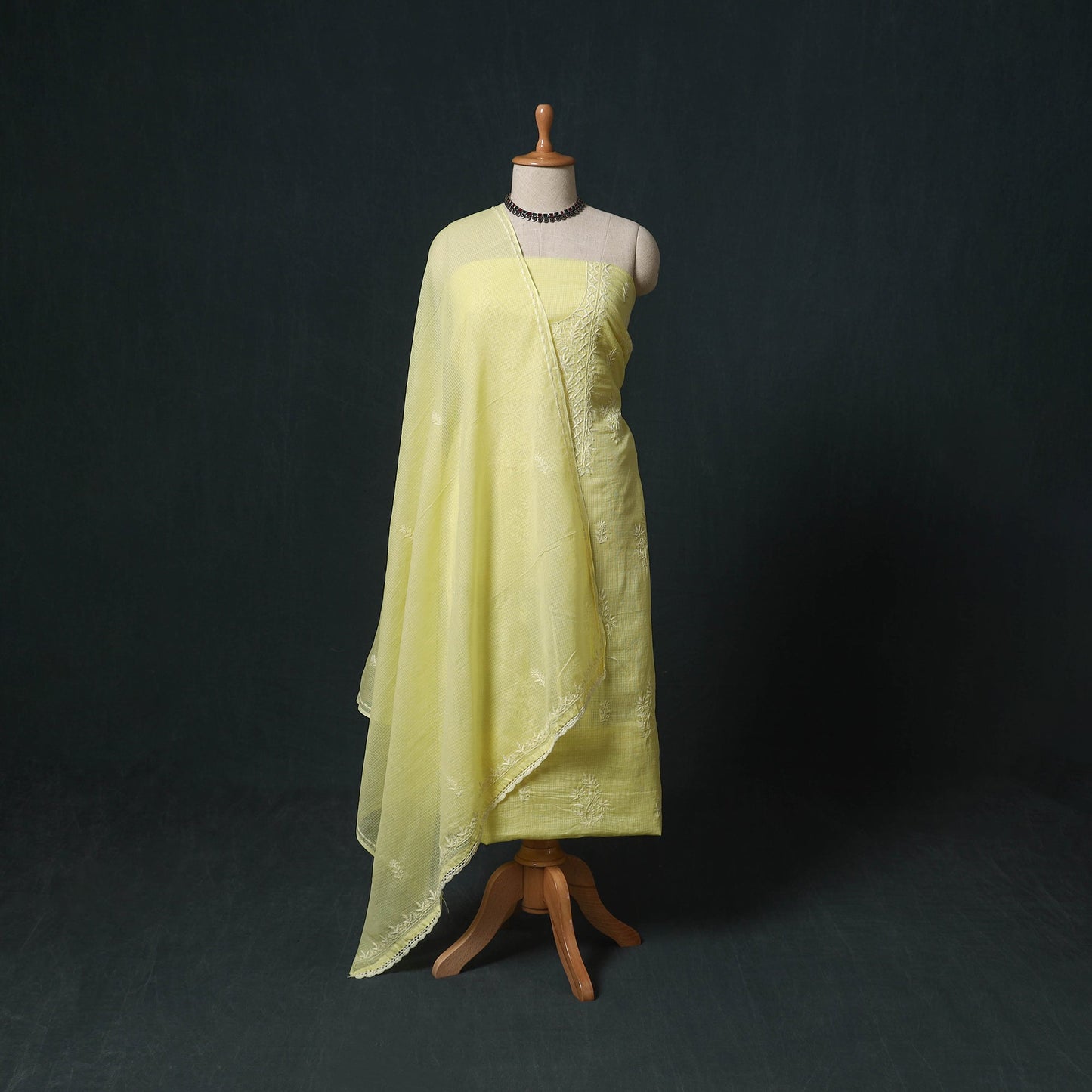 Lucknowi chikankari hand embroidered kota doria cotton 2pc