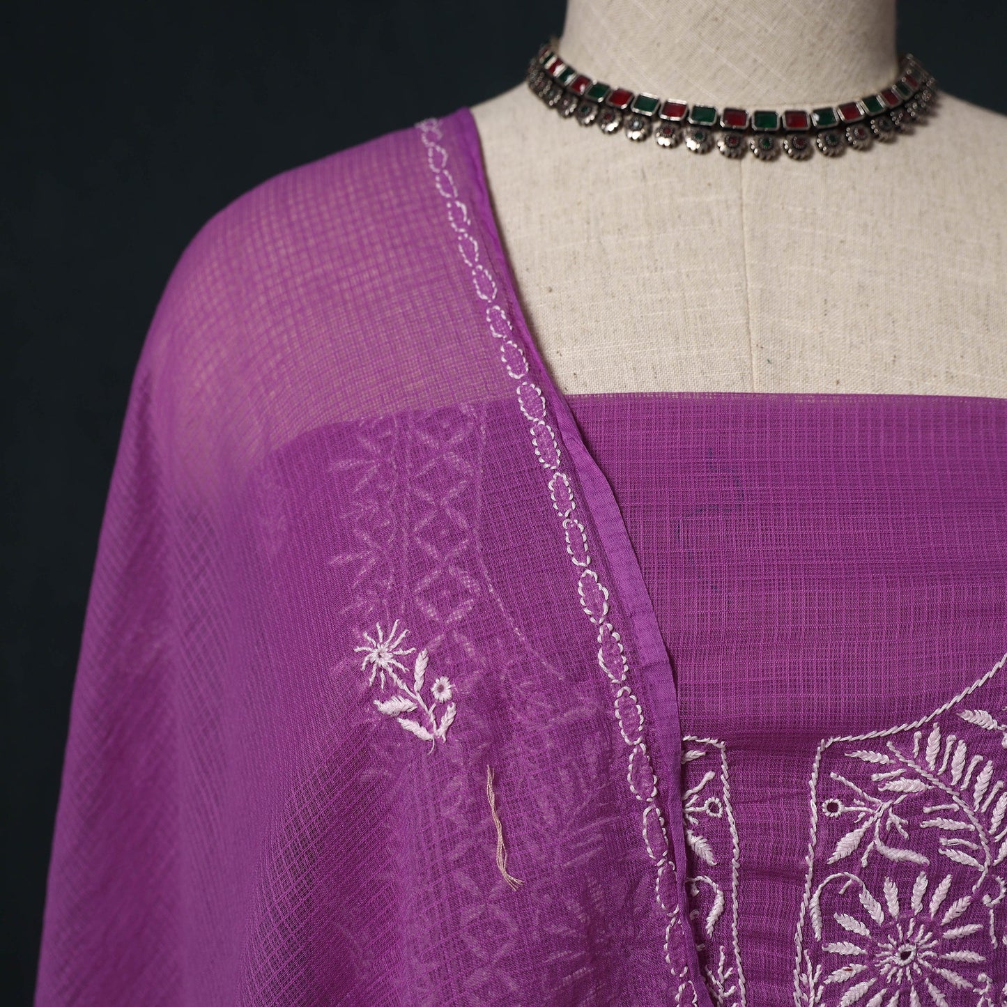 Lucknowi chikankari hand embroidered kota doria cotton 2pc