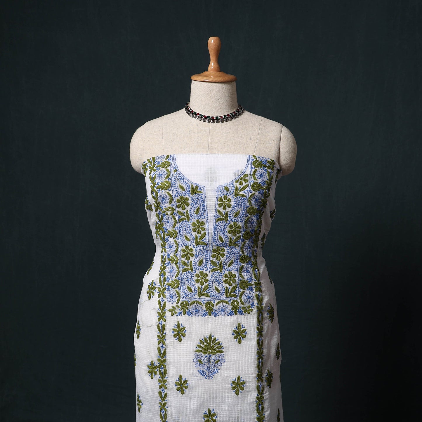 Lucknowi chikankari hand embroidered kota doria cotton 2pc