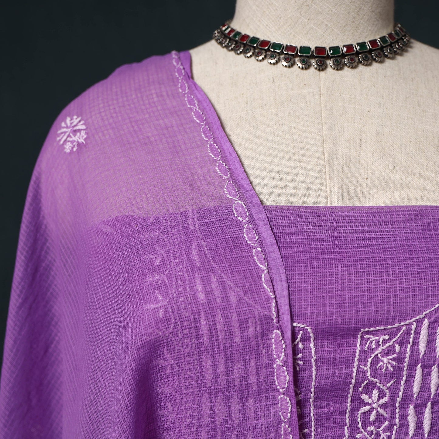 Lucknowi chikankari hand embroidered kota doria cotton 2pc