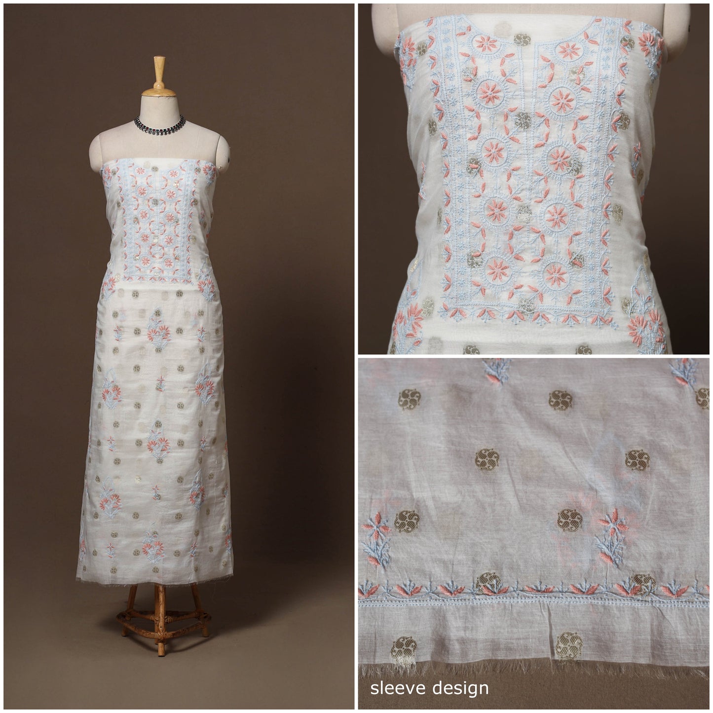 Lucknowi chikankari hand embroidered mul chanderi 2pc